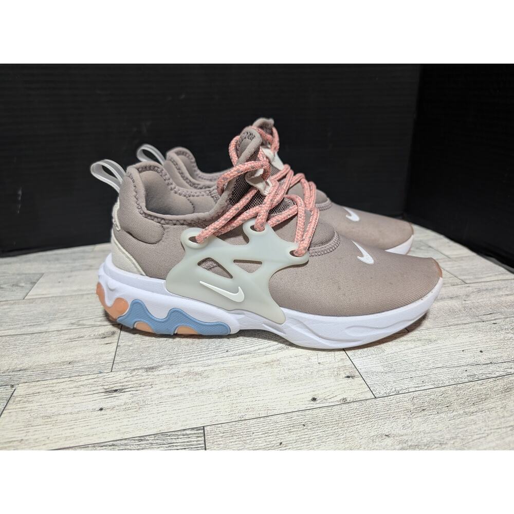 Nike Women's Taupe Sneakers with Pink Laces and Blue Accent